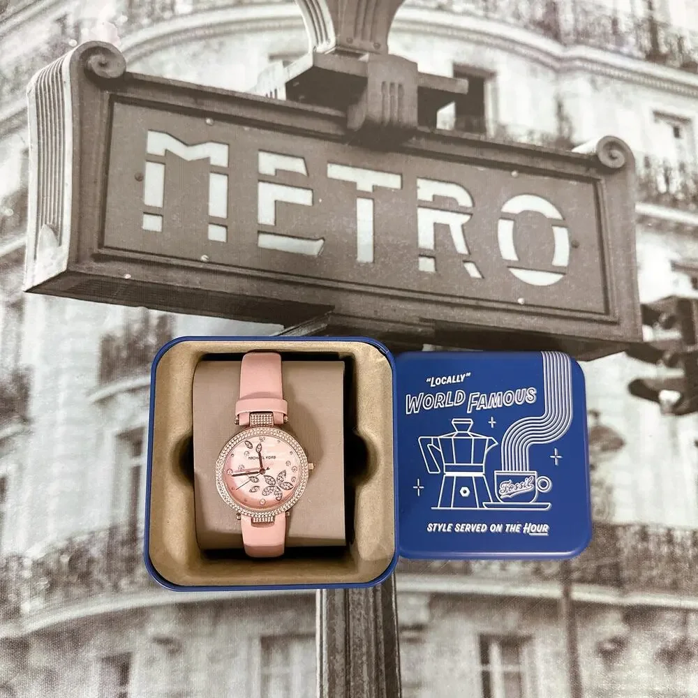 Michael Kors Parker MK6808 Women Watch Rose Gold Crystal Pink Leather Strap